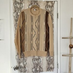 Men's Unisex Beige and Brown Southwest Geometric Pattern Knit Sweater